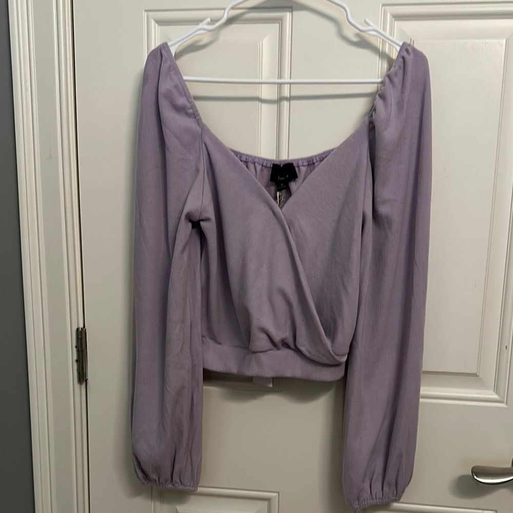 Lumiere Purple Wrap Fitted Off-the-Shoulder Sweater
